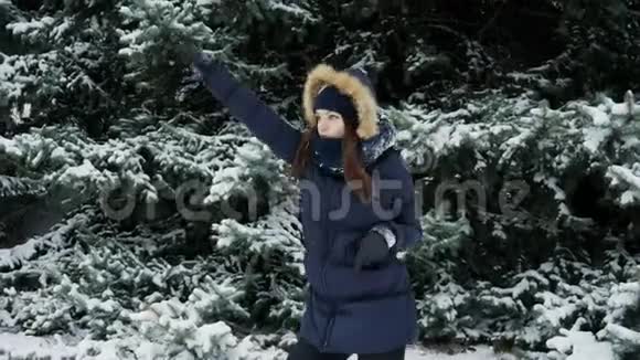 雪域公园女人疯狂的情感舞蹈寒假概念视频的预览图