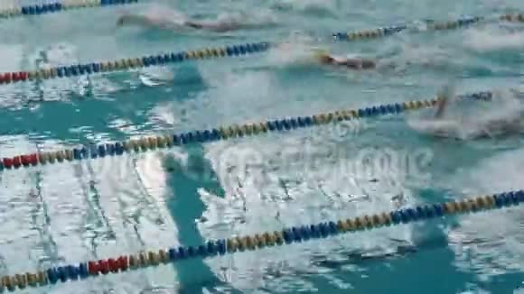 有许多特殊轨道的游泳池女子自由泳训练视频的预览图