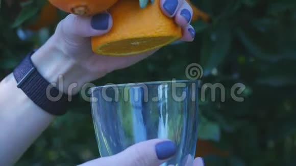 女人的手挤橙汁视频的预览图