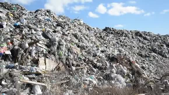 人类生活的塑料垃圾蓝天背景上的垃圾场视频的预览图