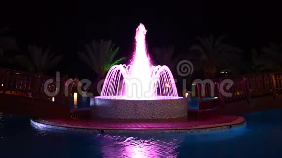 豪华酒店游泳池的喷泉在夜间照明视频的预览图