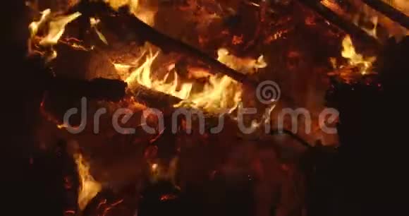 森林大火中燃烧物质的特写细节视频的预览图