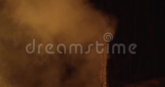巨大的篝火旁湿木头冒出的蒸汽视频的预览图