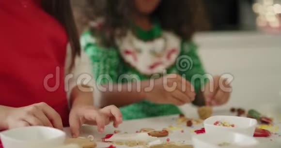 两个女孩在装饰圣诞饼干视频的预览图