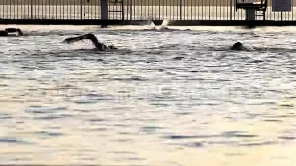 游泳者在大型室外游泳池游泳视频的预览图