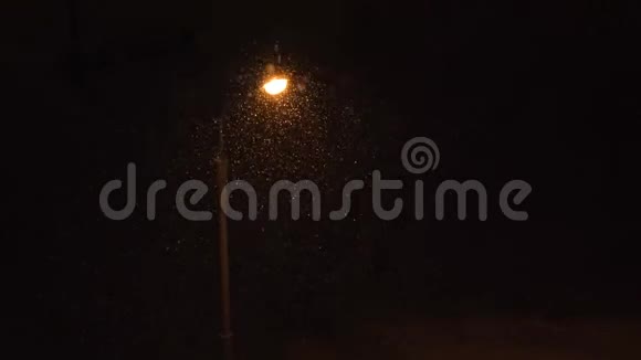 傍晚时分在一个灯笼下的停车场下雪视频的预览图