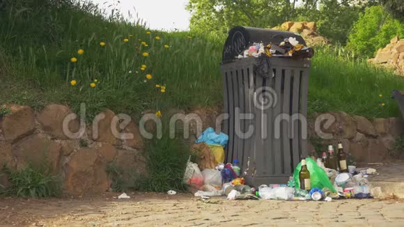 公园里拥挤的垃圾桶视频的预览图