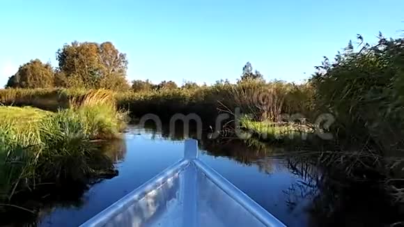 从荷兰沼泽地的狭窄河流乘船旅行视频的预览图
