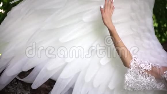 女孩抚摸天使的翅膀视频的预览图