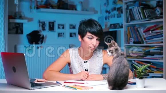 兽医在办公室的一张桌子旁和一只猫说话视频的预览图