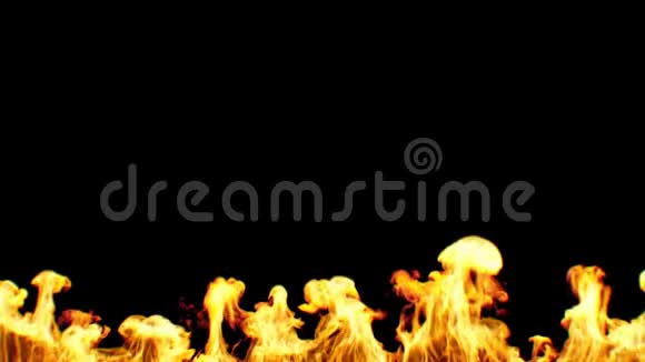 美丽的现实火点燃黑色背景与阿尔法马特可循环火焰三维动画与阿尔法面具视频的预览图