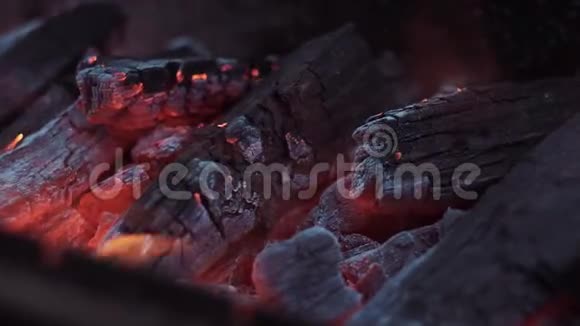 火炭火盆里的柴火都被空气吹大了火势增强火花四溅视频的预览图