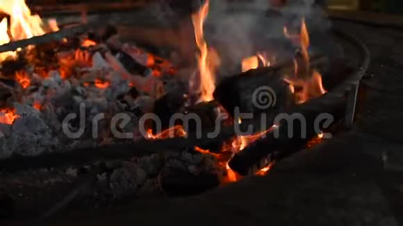 壁炉里木头燃烧的软焦点在燃烧的木头周围玩火视频的预览图