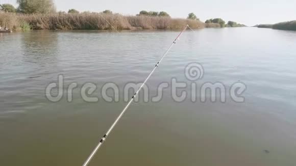 两根钓鱼竿从水中拔出清晨钓鱼男人的爱好视频的预览图