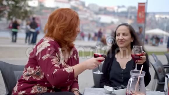 波尔图的两个女人在杜罗河畔喝了一杯桑格里亚酒视频的预览图
