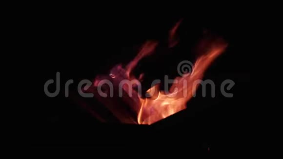 晚上在大街上在大街上木柴燃烧着红蓝的火焰视频的预览图