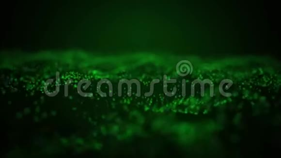 带有移动波颗粒的抽象绿色背景波克的背面循环视频的预览图