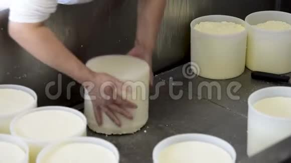 在奶酪工厂里在用新鲜牛奶做奶酪时视频的预览图