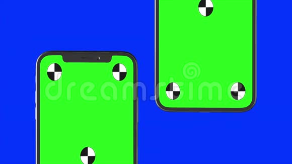 蓝色背景的两款智能手机易于定制的绿色屏幕计算机生成的图像视频的预览图