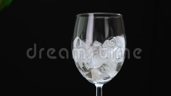 把白葡萄酒倒入杯中冰块放在黑色上快关门视频的预览图