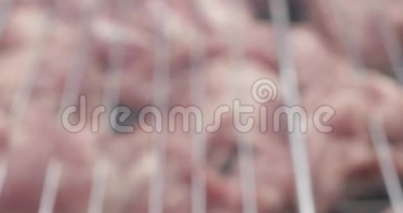烤架金属格栅上的极端特写红肉放大4k镜头视频的预览图
