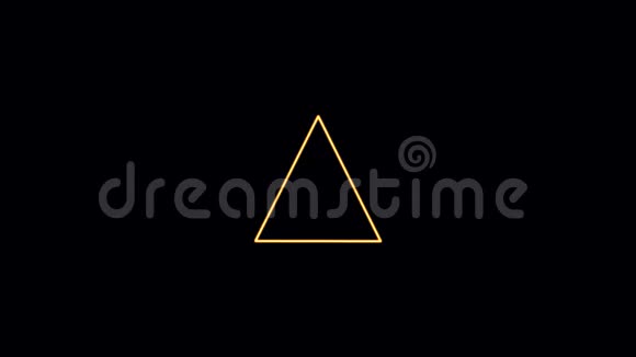 在黑色背景计算机渲染器上带有旋转三角形的抽象动画黄色三角形视频的预览图