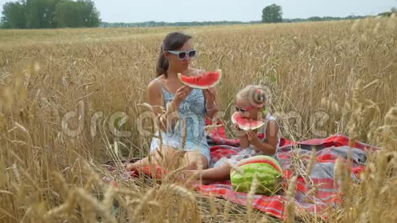 小女孩和妈妈在地里吃西瓜视频的预览图