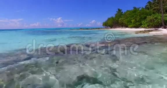 马尔代夫美丽的海滩背景白色的沙质热带天堂岛蓝天海水4k视频的预览图