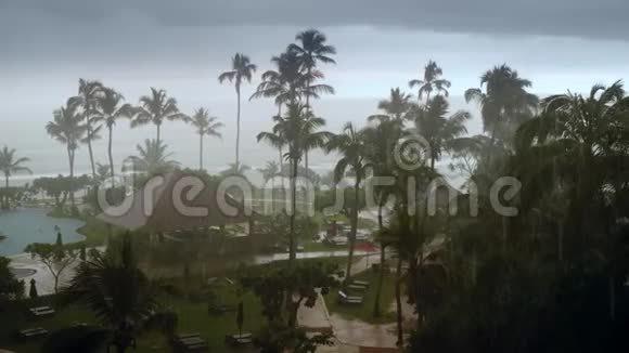 热带岛屿酒店度假村暴雨4k镜头视频的预览图