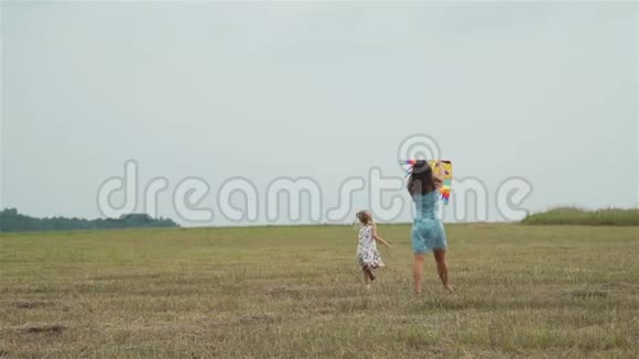 小女孩和妈妈一起在田野里散步视频的预览图