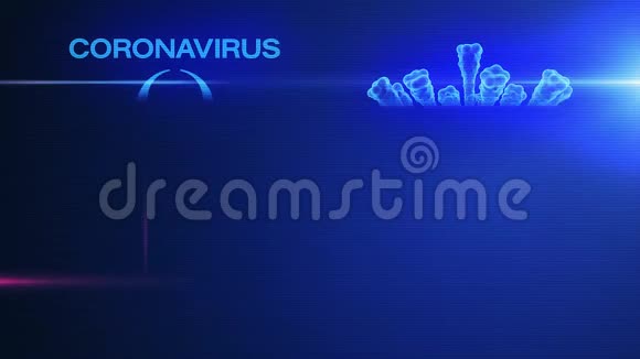 蓝色背景下具有特征的冠状病毒视频动画视频的预览图