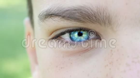 一个男孩特写的蓝色眼睛视频的预览图