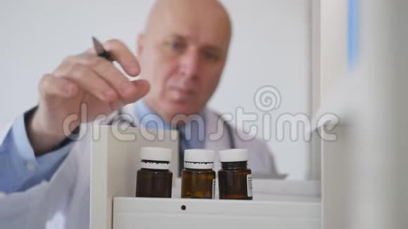 医生写食谱和在抽屉里搜寻药物的缓慢动作视频的预览图
