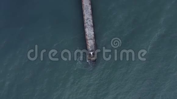 从无人驾驶飞机上俯瞰躺在海上码头上的海浪背景视频的预览图