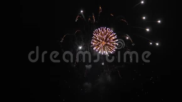 在夜空中闪耀着闪耀的烟花和波克灯焰火表演新年除夕烟火庆典视频的预览图