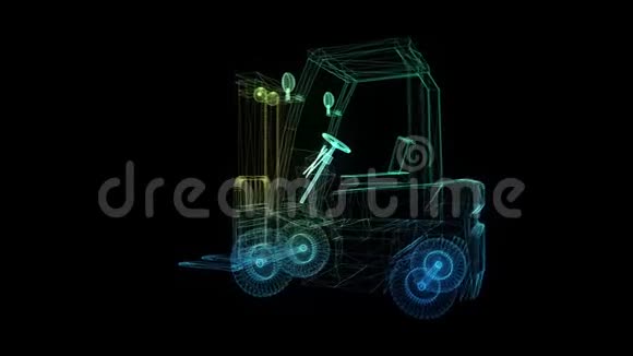 三维模型叉车从抽象多边形线货运和物流的汽车运动动画4kUHD视频的预览图
