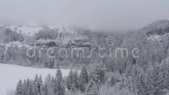 冬季没有火车的兰德瓦瑟高架桥瑞士地标下雪无人驾驶飞机视频的预览图