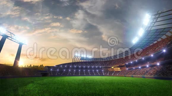 体育场移动灯动画闪光灯与人球迷3D渲染插图多云视频的预览图