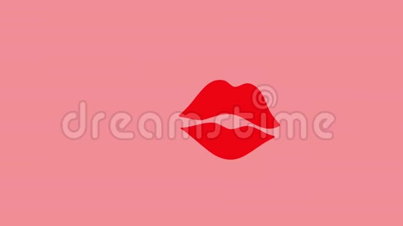 红色口红亲吻粉色背景4k动画美丽的情人节爱情运动设计足迹视频的预览图
