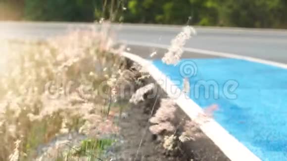 沥青路上自行车镜头蓝色视频的预览图