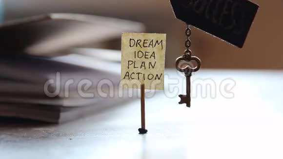 关键和标签上的单词梦想想法计划行动视频的预览图