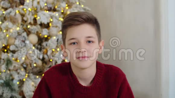 一个十几岁的男孩在圣诞节的肖像视频的预览图