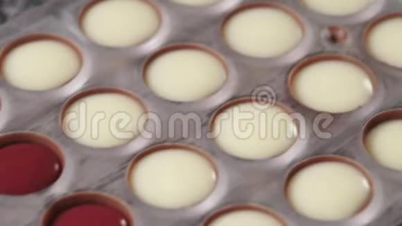 用管道袋中的奶油巧克力填充聚碳酸酯薄膜模具视频的预览图