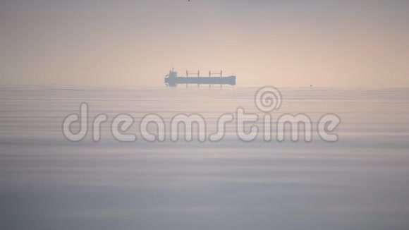 上午海上海上货船剪影视频的预览图
