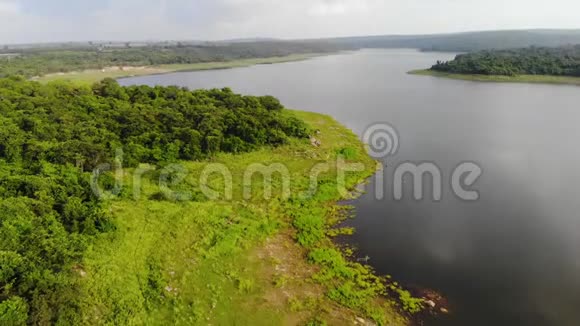无人机拍摄乡村自然山林的河景景观视频的预览图