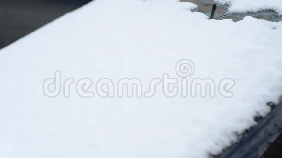 冬天司机从汽车玻璃上扫下一把雪刷视频的预览图