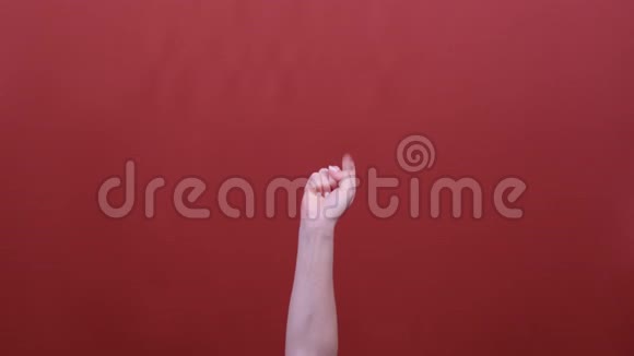 女人的手显示手指顺序计数从5到0拇指向上的手势孤立在红色背景在工作室视频的预览图