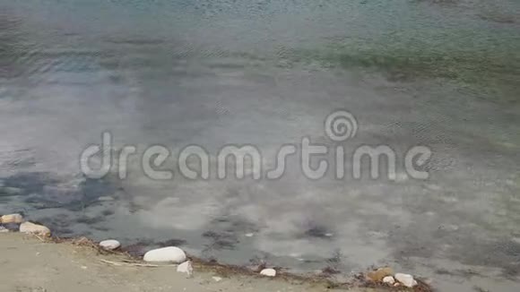 表面的蓝色水波纹背景岩石和沙子在清澈的水下视频的预览图