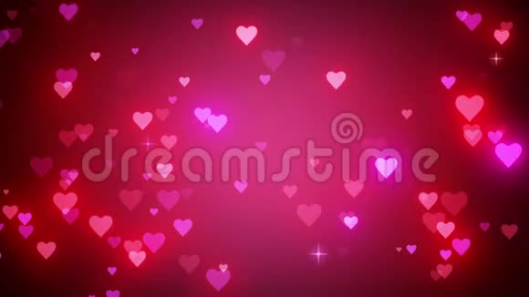浪漫的粉红色背景有闪亮的心爱的象征瓦伦丁卡3D动动画视频的预览图