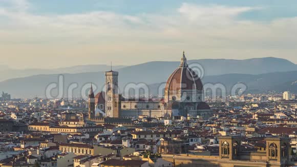 意大利佛罗伦萨的日落景色佛罗伦萨的城市天际线视频的预览图